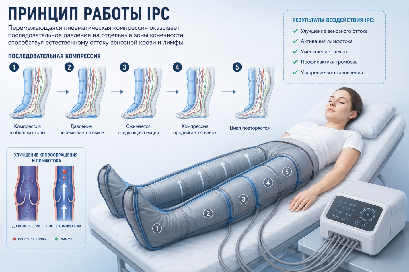Принцип работы перемежающейся пневматической компрессии